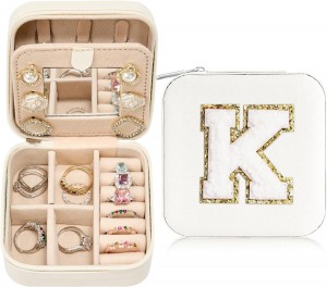 Jewelry Box Jewelry Case Small Travel Jewelry Box White Jewelry Case  Initial K