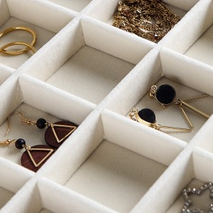 Jewelry Tray Velvet Jewelry Organizer Storage Box with Clear Lid Drawer Jewelry Holder Display Case