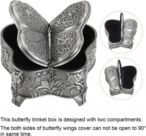 Vintage Metal Jewelry Box Butterfly Shape Trinket Box Decorative Metal Box Small Jewelry Storage Box
