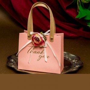 Favor Bags with Flower Ribbon – Pink Paper Bag Gift Boxes