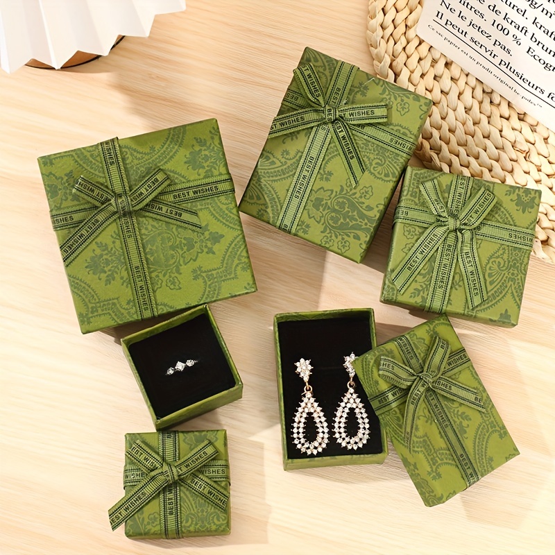 Green Square Jewelry Gift Box With Butterfly Bow Necklace Earrings Jewelry Box Set