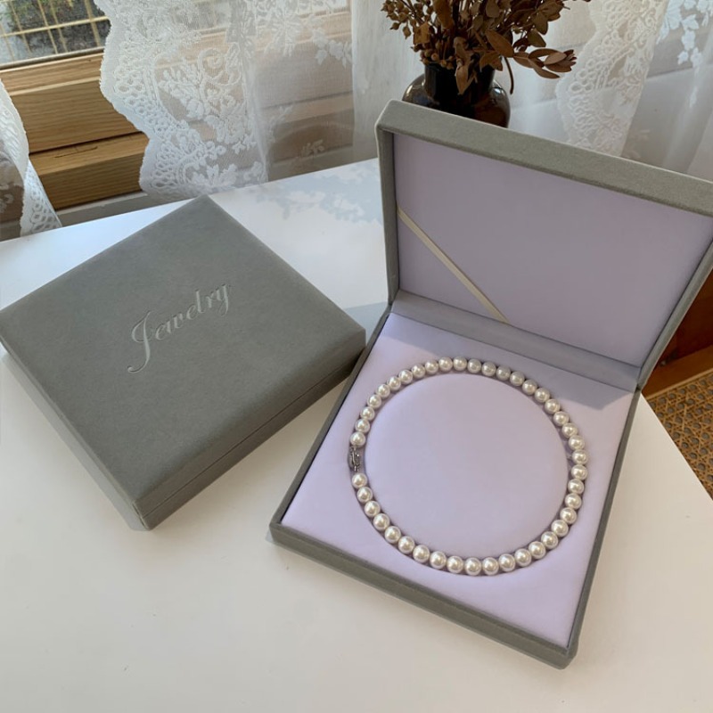 Velvet Jewelry Box, Gray Pearl Necklace, Ring Box, Storage Box