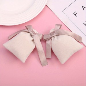 Beige Velvet Jewelry Packaging Pouches Bags Small Gift Ribbon Drawstring Bags Storage Bag