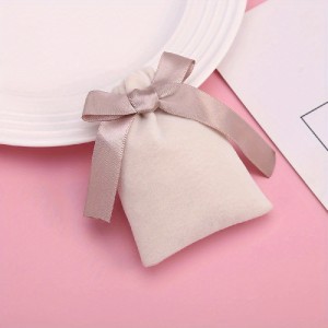 Beige Velvet Jewelry Packaging Pouches Bags Small Gift Ribbon Drawstring Bags Storage Bag