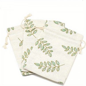 Leaf-Printed Cotton Cloth Storage Bags – Reusable Jewelry Gift Pouches