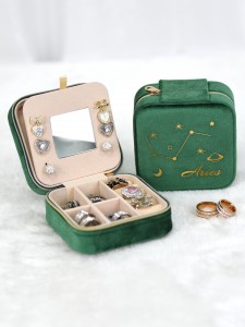 Women Girls Plush Velvet Travel Jewelry Box,Personalized Constellation Jewelry Box,Travel Essentials Small Jewelry Organizer