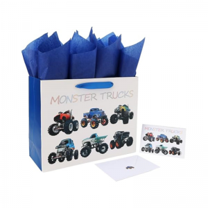Large Truck-themed Gift Bags Set with Greeting Card and Tissue Paper