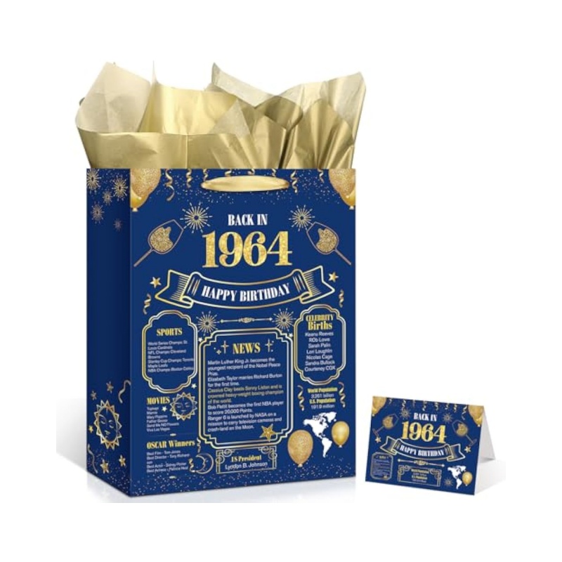 Gift Bag, Large Navy Blue Gold Back in Gift Bag with Tissue Paper