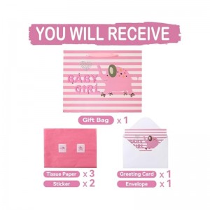 Pink Gift Bag Set with Greeting Card and Tissue Paper