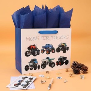 Large Truck-themed Gift Bags Set with Greeting Card and Tissue Paper