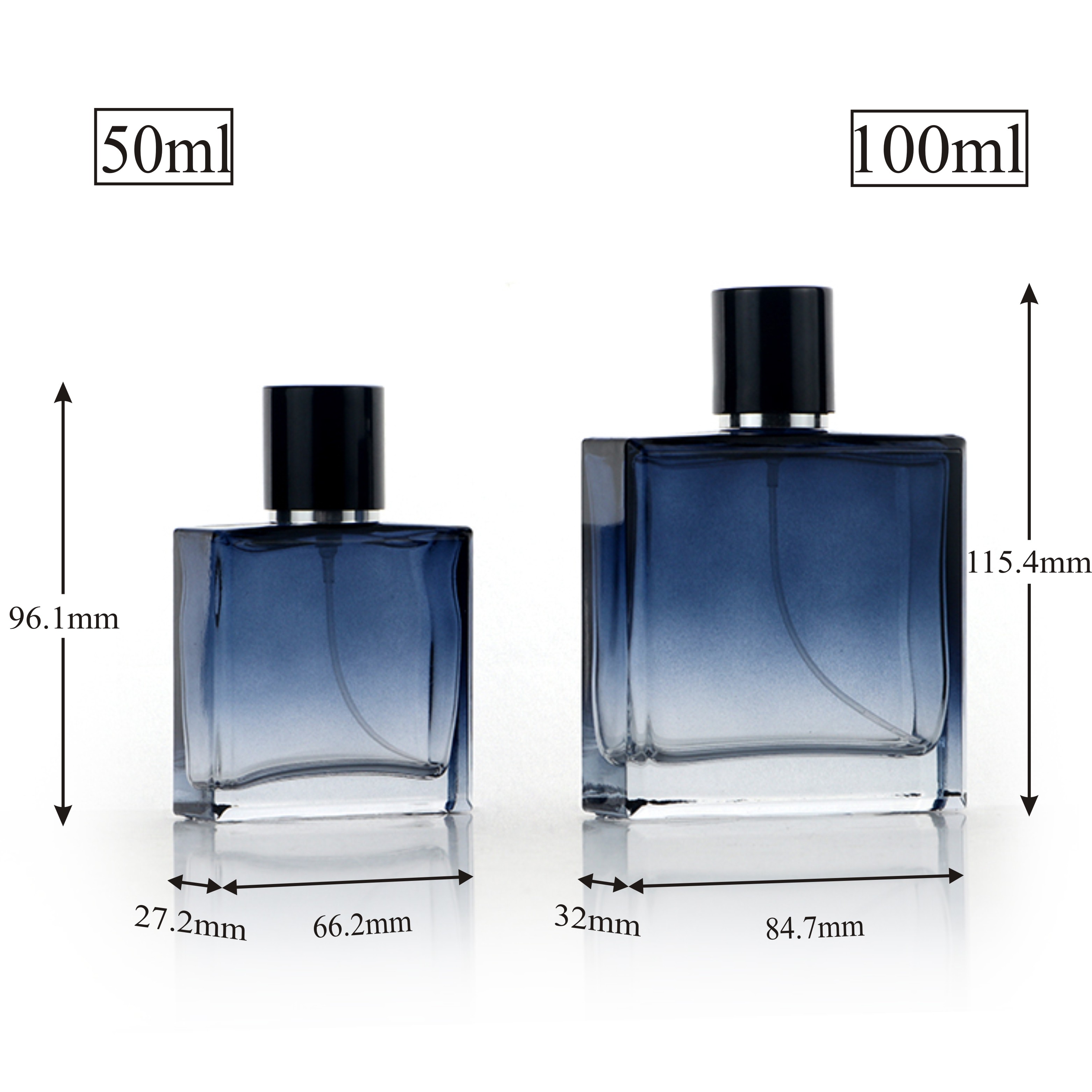 China 50ml 100ml Gradient Blue Premium Square Glass Perfume Bottle factory  and suppliers