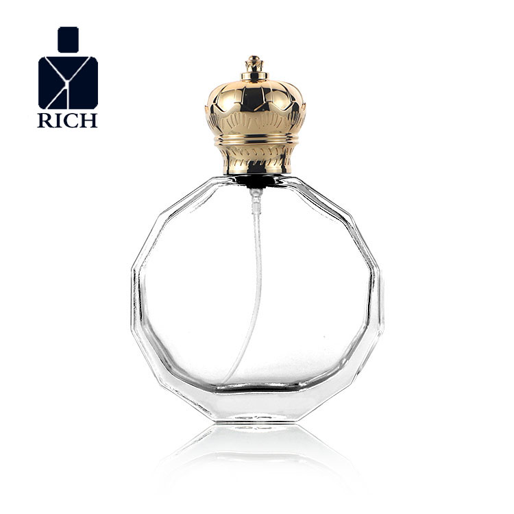100ml Polygonal Round Perfume Bottle With Zinc Alloy Crown Cap Featured Image