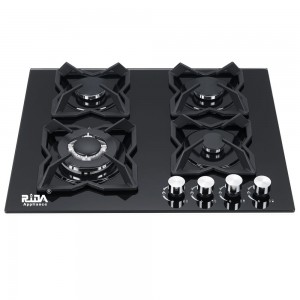 Kitchen appliance 4 Burner Tempered  glass special design Cast iron Pan Support built-in gas hob RDX-GHS28