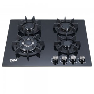أجهزة المطبخ دائرة مقلاة من الحديد الزهر تدعم 4 شعلة Sabaf زجاج مقسى موقد غاز مدمج RDX-GHS018