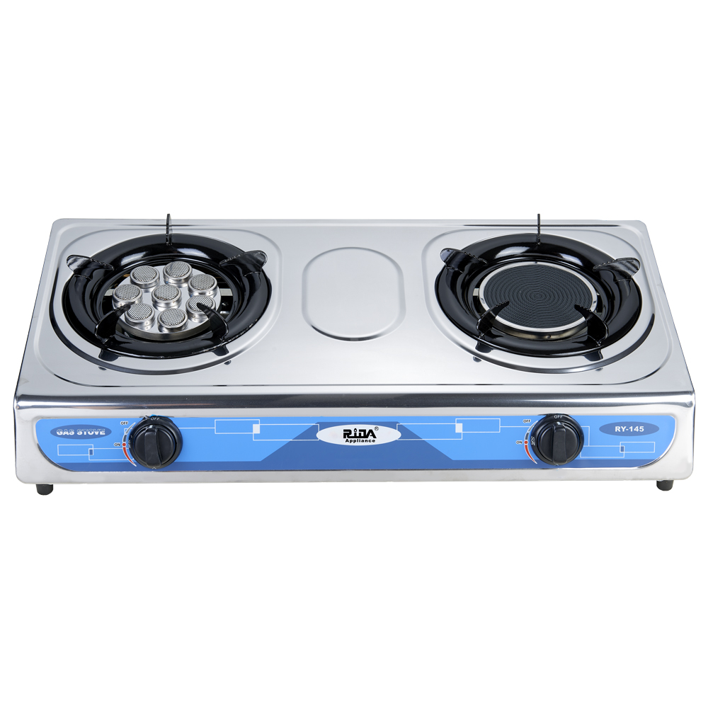 Stainless steel 2 burner gas stove hybrid table top cooking big flame lpg natural gas stove gas cooker RD-GD168