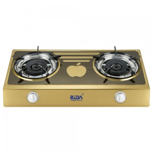 Gold colored stainless steel 2 burner table top double burner gas stove RD-GD200
