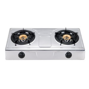 Big body stainless steel gas stove 2 burner gas cooker with 80mm brass cap burner RD-GD381