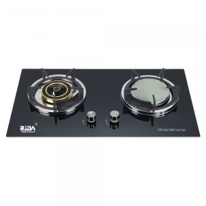 Tempered glass Kitchen appliance 2 Burner Infrared Burner Cast Iron Pan Support  built-in gas hob  RDX-GH017