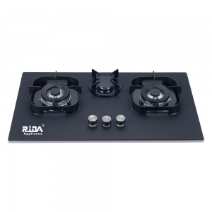 kitchen appliance 7mm tempered glass 3 burner gas hob 2*120mm brass burner cap 4.2kW and square Pan Support built in gas cooker gas stove RDX-GH045