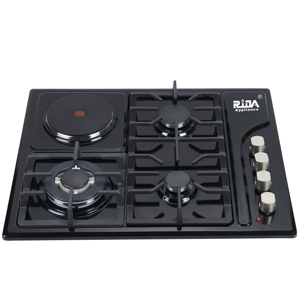 Kitchen Appliance 4 Burner Sabaf  Burner And Ceramic Burner Black Stainless Steel Cast Iron Pan Support Built-in Gas Hob  Rdx-ghs006