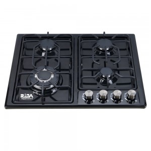 Appareil de cuisine 4 brûleurs Sabaf, panneau en acier inoxydable noir, Support de casserole émaillé, plaque de cuisson à gaz intégrée RDX-GHS020