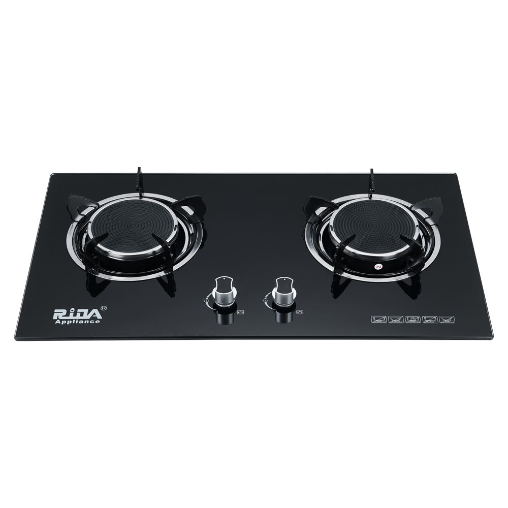 Tempered black glass wholesale gas 2 infrared burner save gas built-in gas hob RDX-GH075