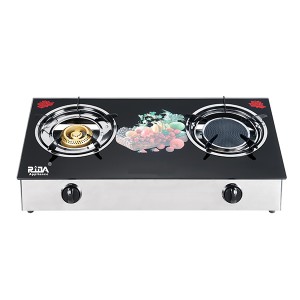 Hybrid gas stove glass top gas cooker double burner with infrared burner RD-GD442