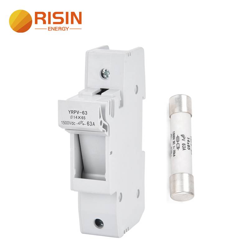 Risin 63A Solar Fuse Holder 1500V DC wire fusible 14x65mm gPV fuse Din Rail holder for solar pv system circuit protection