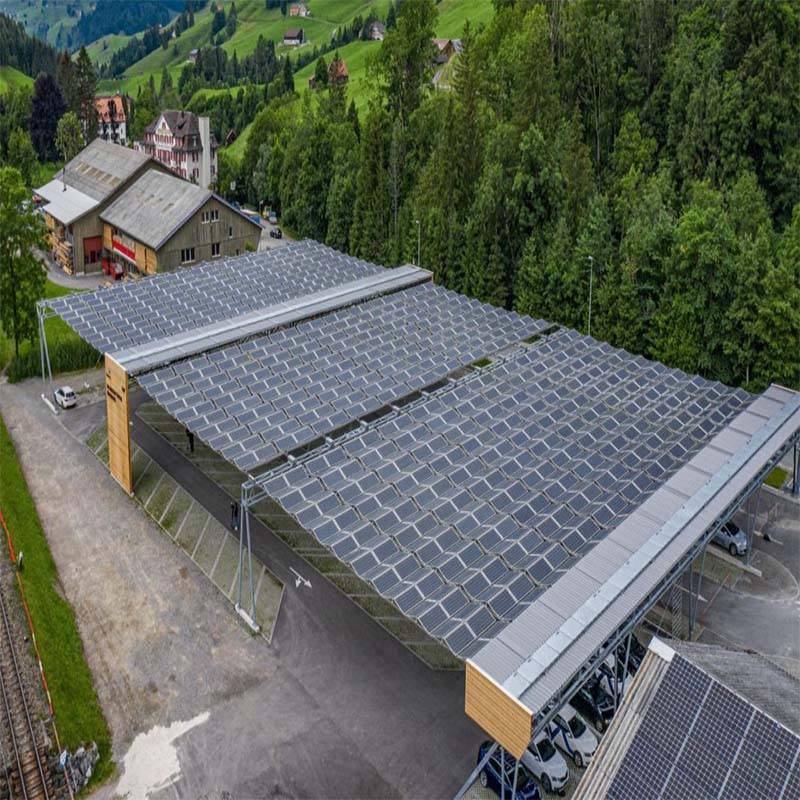 Foldable solar roof system for car parking and EV charging in Appenzellerland Switzerland
