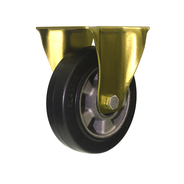 European industrial Castor, 160mm, Fixed, Black Elastic Rubber on AL Rim Wheels