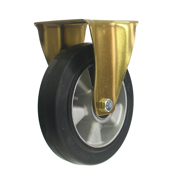 Roulette industrielle européenne, 200 mm, fixe, caoutchouc élastique noir sur roues à jante AL