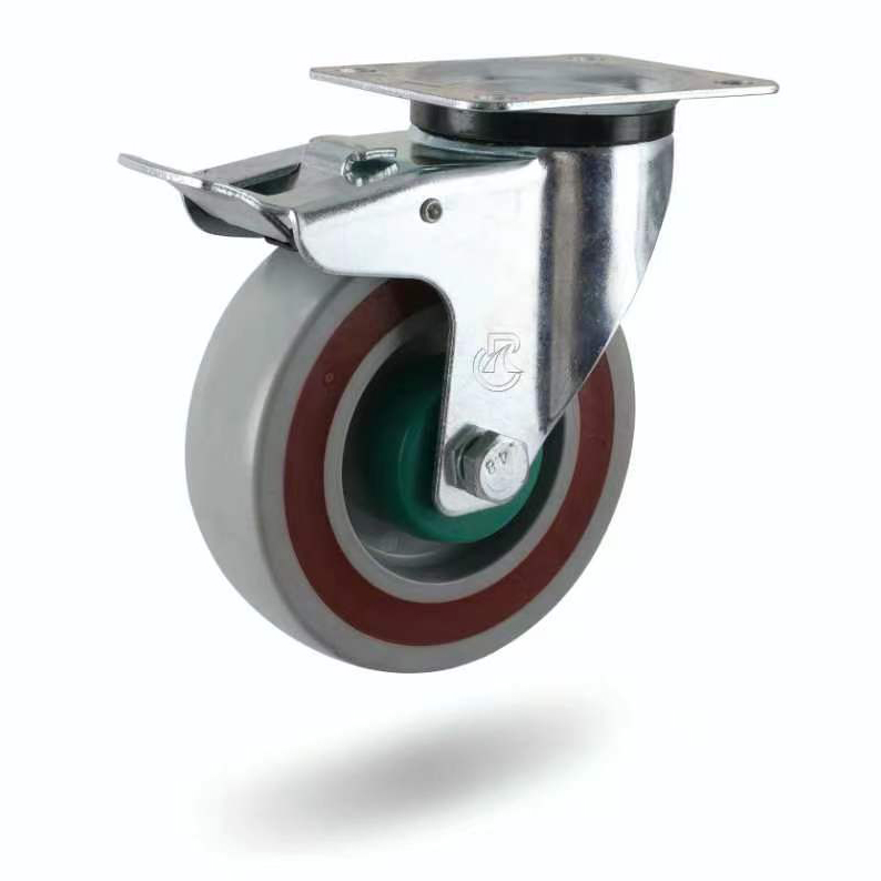 European industrial Castor, 125mm, Top plate, Top brake, Sandwich (PP&TPR) wheel