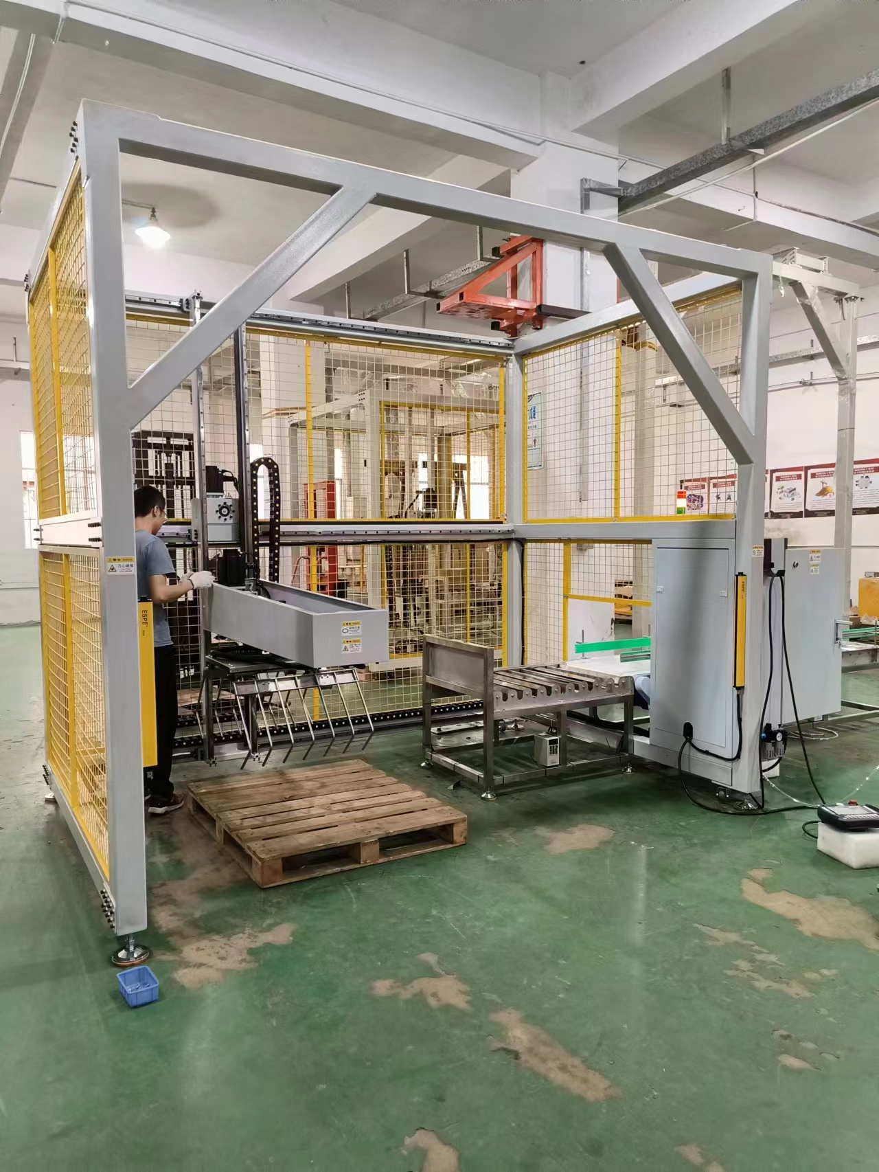 gantry truss robot palletizer for stacking 25kg protein bag  with safety fence and light grating