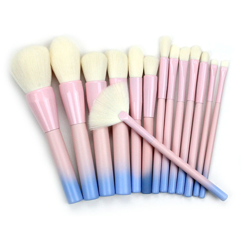 14 pcs Pink Blue Handle Makeup Brush Brush Set