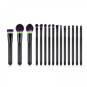 15pcs Black Purple Makeup Brush Set