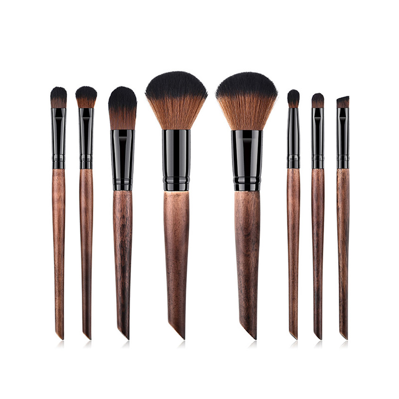 8 pcs Wood Handle Synthetic Hair Makeup Brush Set with PU Pouch (2)