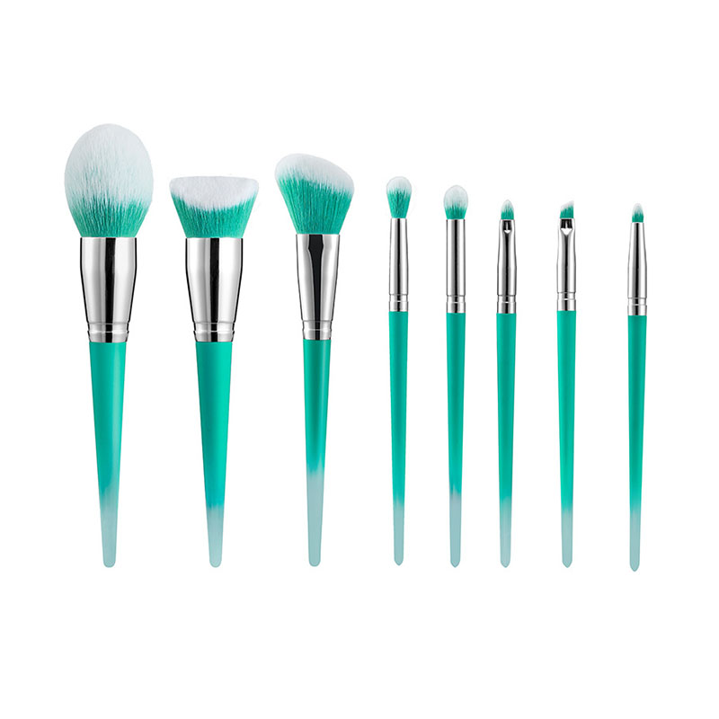 8pcs Makeup Brush Set with Green Hair and Green Handle (1)