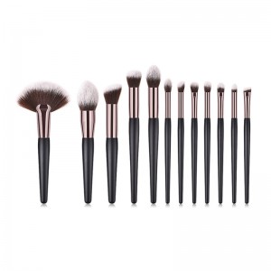 Personalized Black Coffee Makeup Brush Set with Big Fan Brush