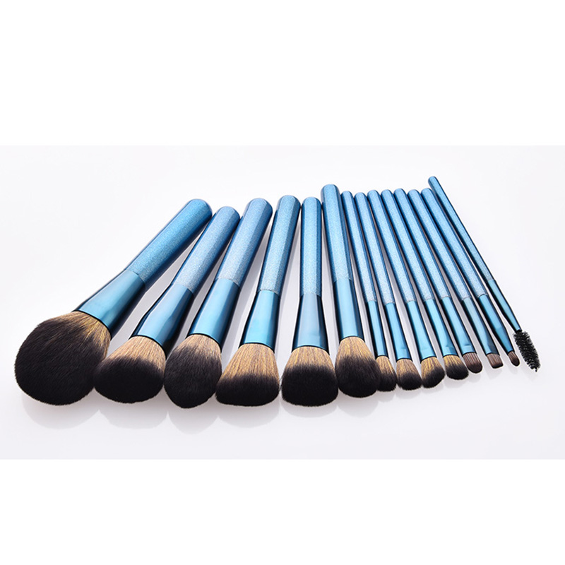 OEM Private Label Blue Handle 14pcs Cosmetics Brush Set Picture 1