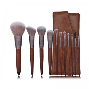 Private label 11pcs Rose Wood Makeup Brush Set with Brown Bag