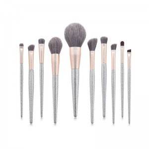 Super Quality 10pcs Frosted Silver Makeup Brush Set