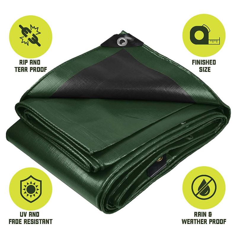 Roc Tarp Heavy Duty 8 Mil Tarp Cover, Waterproof, UV Resistant, Rip and Tear Proof, Poly Tarpaulin with Reinforced Edges for Roof, Camping, Patio, Pool , Boat (Green/Black 6′ X 8′)