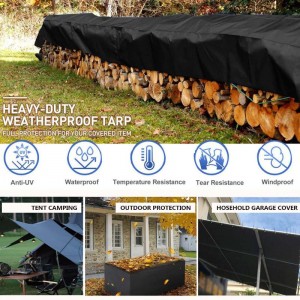 Tarps Heavy Duty Waterproof 16x26ft Tarpaulin Multipurpose Tarps Covers 5*8 Meters 16Mil Black