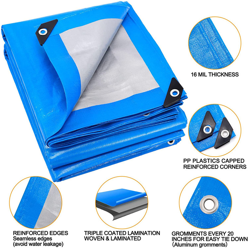 Waterproof Plastic Poly 16 Mil Thick Tarpaulin with Metal Grommets Every 19.5 Inches Featured Image