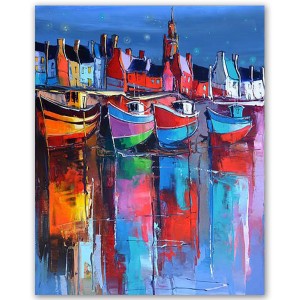Handmade Thick strokes abstract boat knife oil painting on canvas for sell RG268 Pop Art