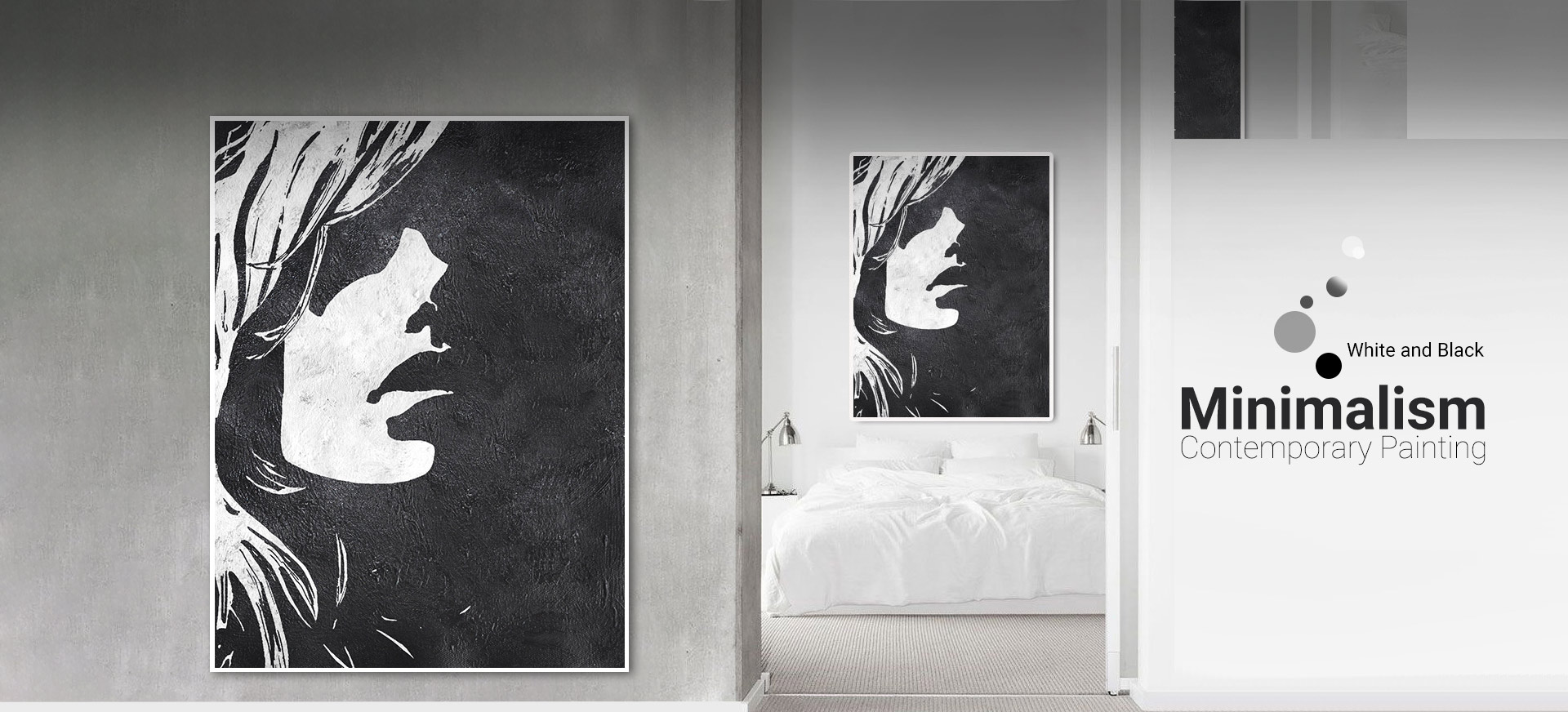 minimalist modern abstract white black painting