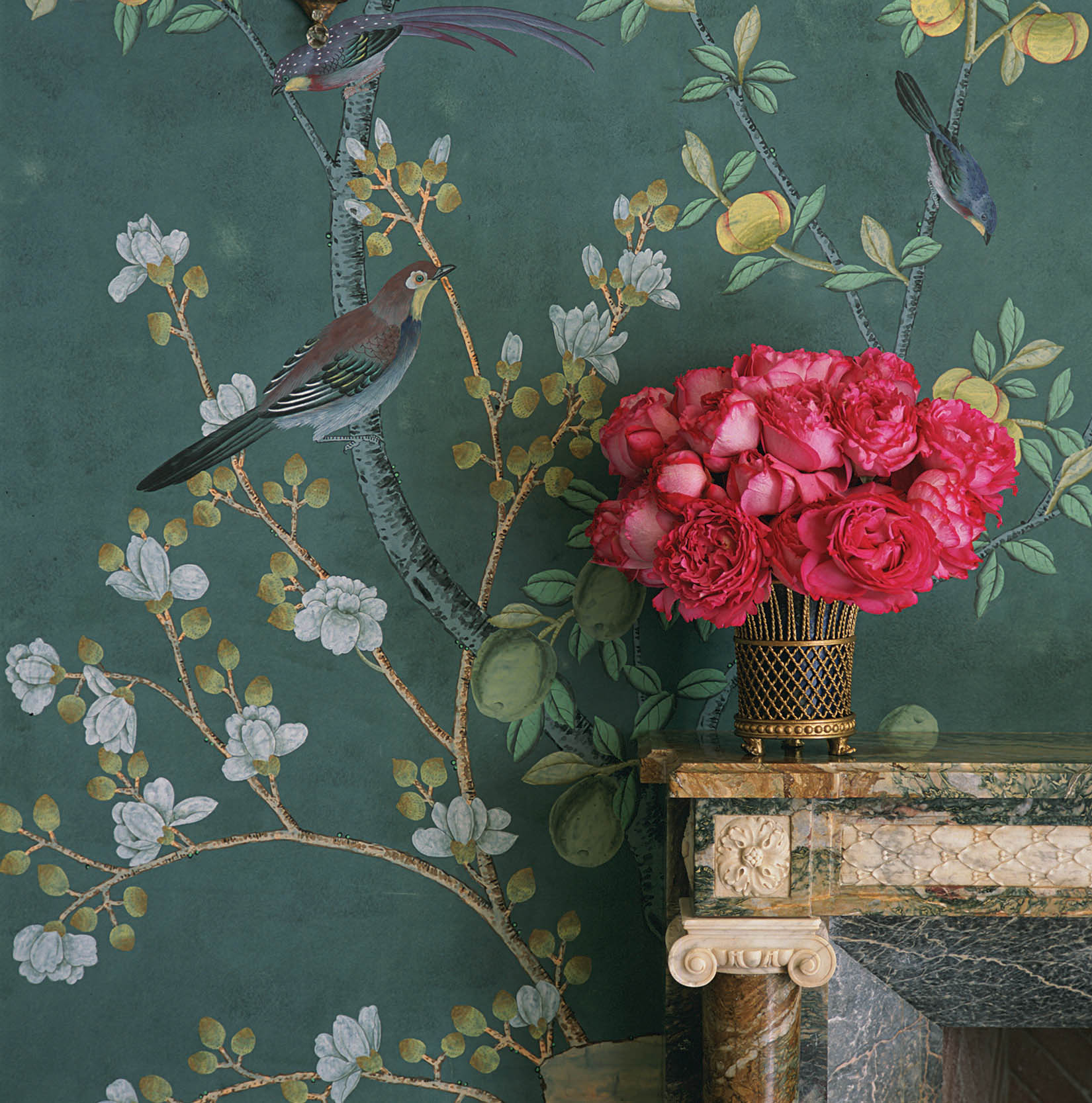 Hand Painted Chinoiserie Wallpaper, Chinese Silk wallpaper,Embroidered Wallpaper