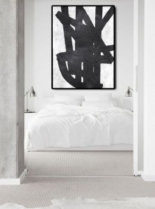 Customized Wall Art Canvas Abstract Line Hanging Painting RG2124 White&Black