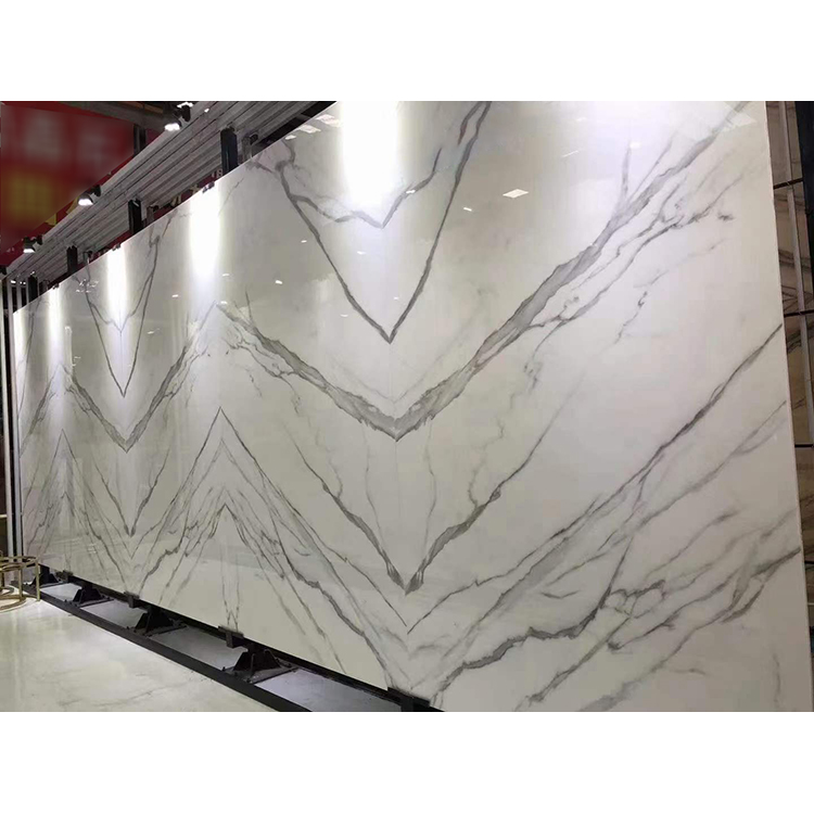 Whosale price artificial nano crystal calacatta white glass marble stone