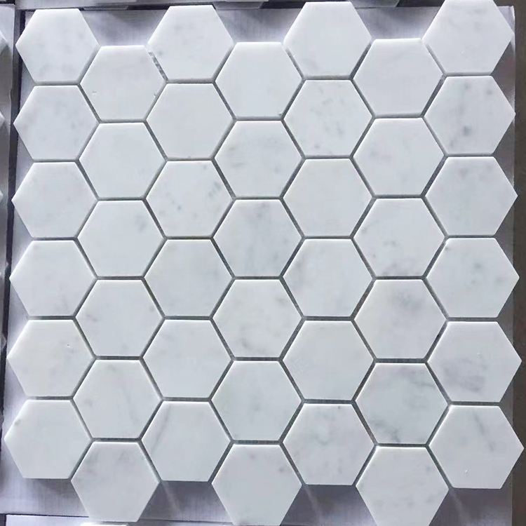I-Hexagon bianco i-dolomite i-tile ye-mosaic ye-marble emhlophe yokuhlobisa udonga